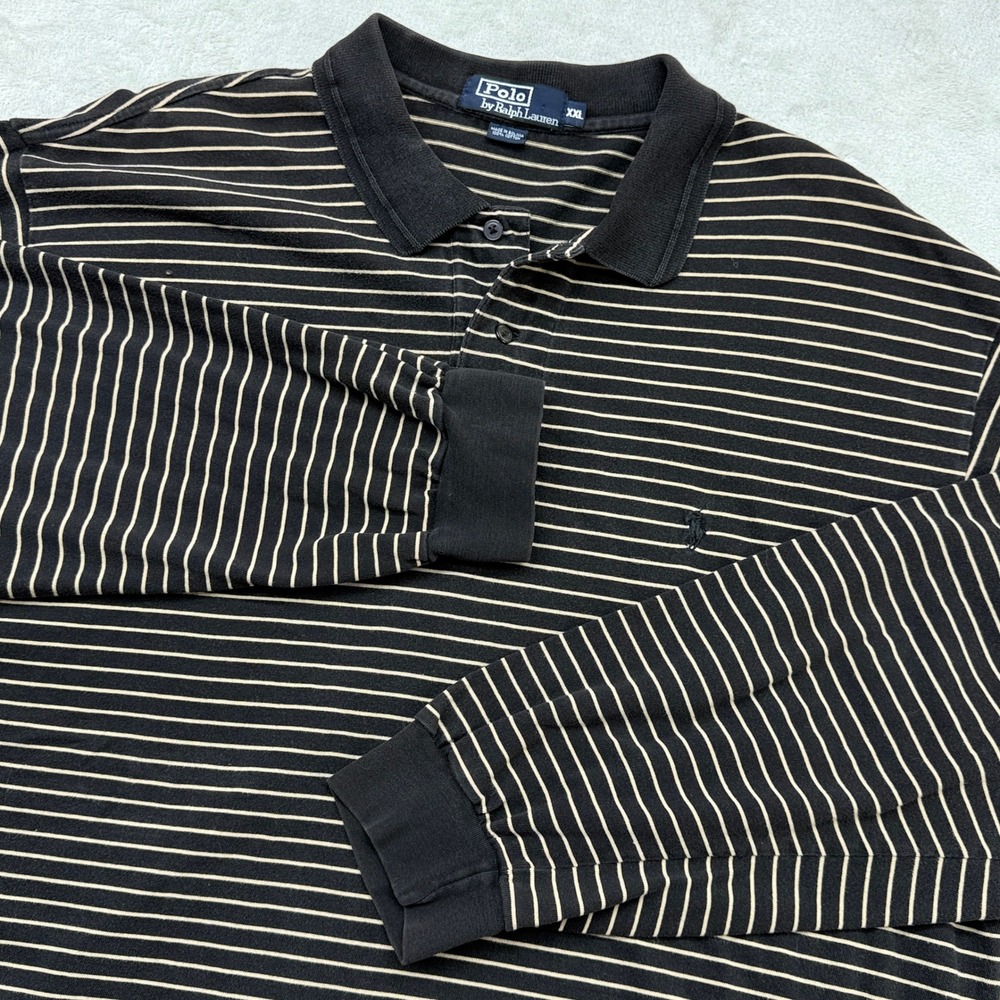 Vintage Polo Ralph Lauren Polo Shirt Mens XXL Black Striped Long Sleeve Cotton